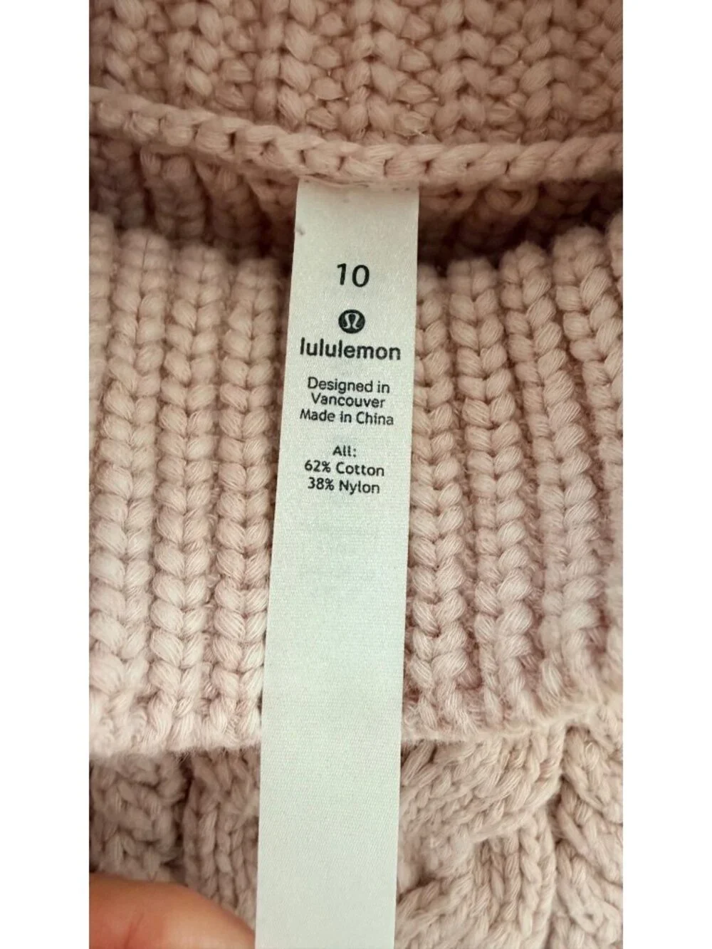 Lululemon Bring The Cozy Turtleneck Sweater Size 10 Pink Cable Knit Cotton Blend